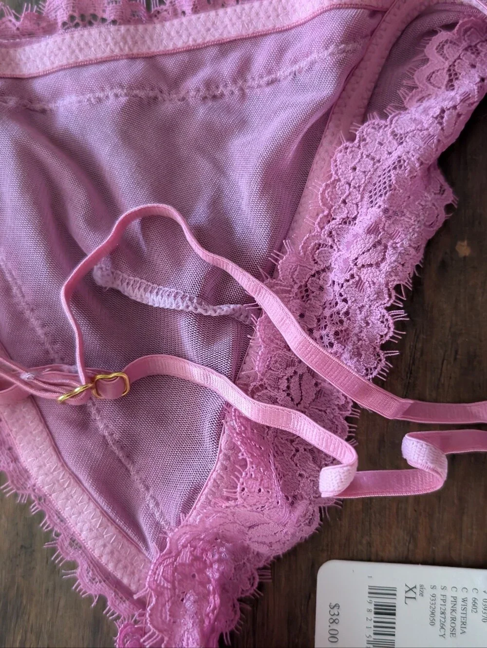 NWT Free People Intimately Sheer Mesh Lace Plunge Bralette Wisteria Purple Pink